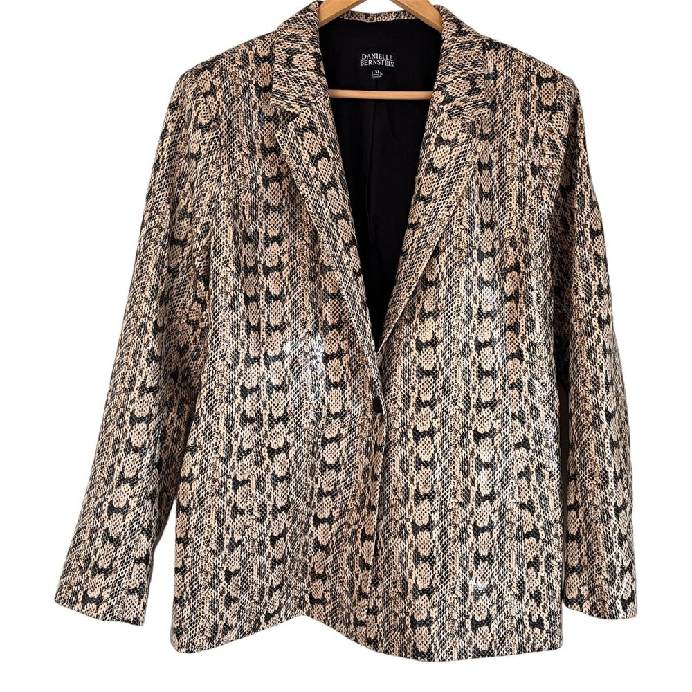 Danielle Bernstein Faux-Snakeskin Printed Blazer Jacket Beige Overflow XL - Picture 3 of 10